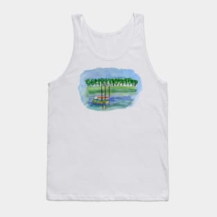 Canoes Watercolor Painting, Watercolor landscape canoes Tank Top